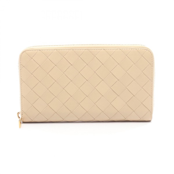BOTTEGA VENETA Intrecciato Around zip long wallet purse leather Beige Used Women