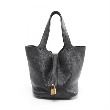 HERMES Picotin Lock MM Tote bucket Handbag Y Clemence leather Black GHW Used