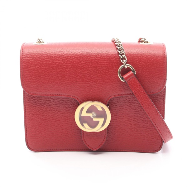 GUCCI Interlocking G Chain Shoulder crossbody Bag 510304 leather Red Used Women