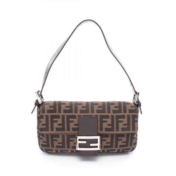 FENDI Mamma bucket Zucca shoulder Handbag canvas leather Brown Used Women
