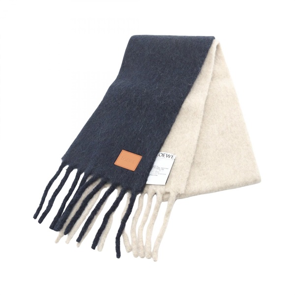 LOEWE Scarf with fringe FSF4SS1W065395 wool alpaca Navy Beige NEW Women