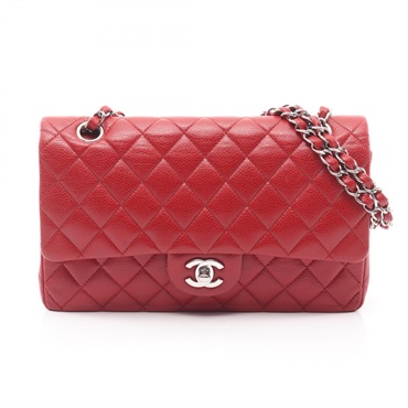 CHANEL Matelasse W flap chain Shoulder Bag A01112 leather Red Used Women SHW