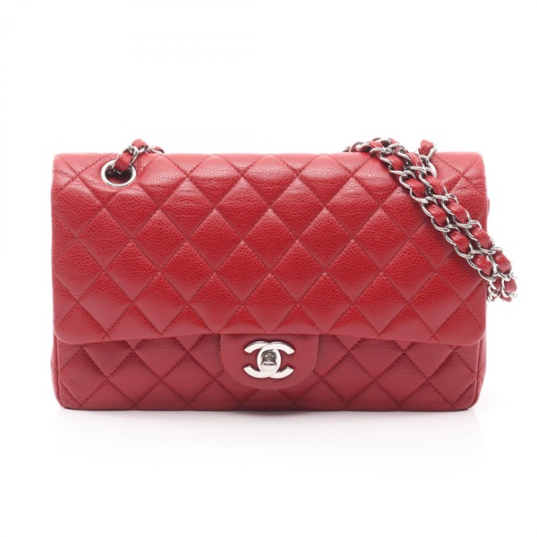 CHANEL Matelasse W flap chain Shoulder Bag A01112 leather Red Used Women SHW