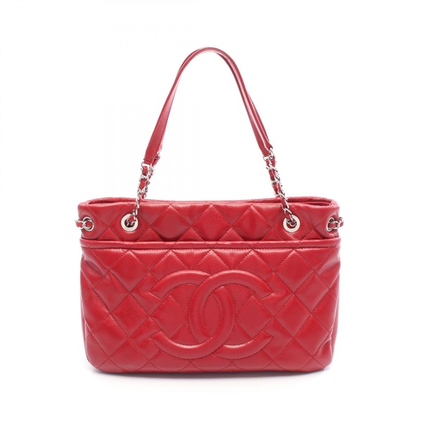 CHANEL Matelasse COCO Mark Chain shoulder Tote Bag leather Red Used Women SHW CC