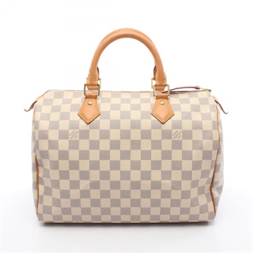 LOUIS VUITTON Speedy 30 Handbag N41370 Damier Azur leather White Used Women