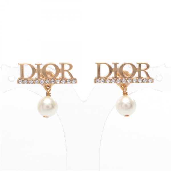 Dior Pierced earrings Gold Plated Artificial pearl rhinestone Used Wome