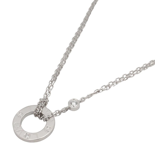 CARTIER Love Circle 2P Diamond Necklace 18KWG White Gold Used women Pendant
