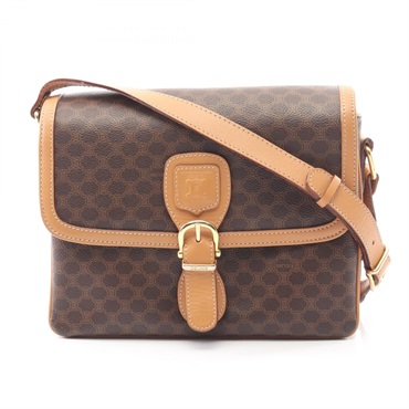 CELINE Macadam Shoulder Crossbody Bag PVC coated canvas leather Brown Used Women