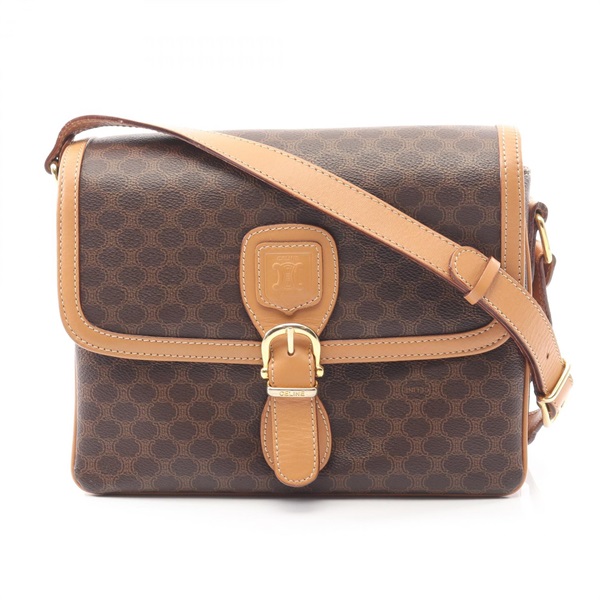 CELINE Macadam Shoulder Crossbody Bag PVC coated canvas leather Brown Used Women