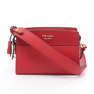 PRADA SAFFIANO CITY C Shoulder Crossbody Bag leather Red Used Women