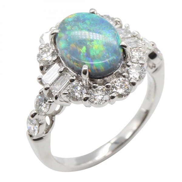 JEWELRY BlackOpal Diamond Ring Pt900 Platinum Multicolor Used Women US Size 5.5