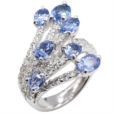 JEWELRY Sapphire Diamond Ring 18KWG White Gold Blue Used Women US Size 6.25