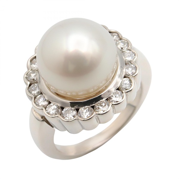 JEWELRY Pearl Ring Diamond Pt900 Platinum White Used Women US Size 5