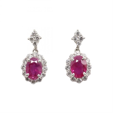 JEWELRY Ruby Diamond Pierced Earrings Pt900 Platinum Red Used Women