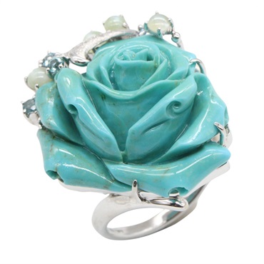 JEWELRY Colored stone Ring Pt900 18KWG Gold Blue Used Women US size 11.75