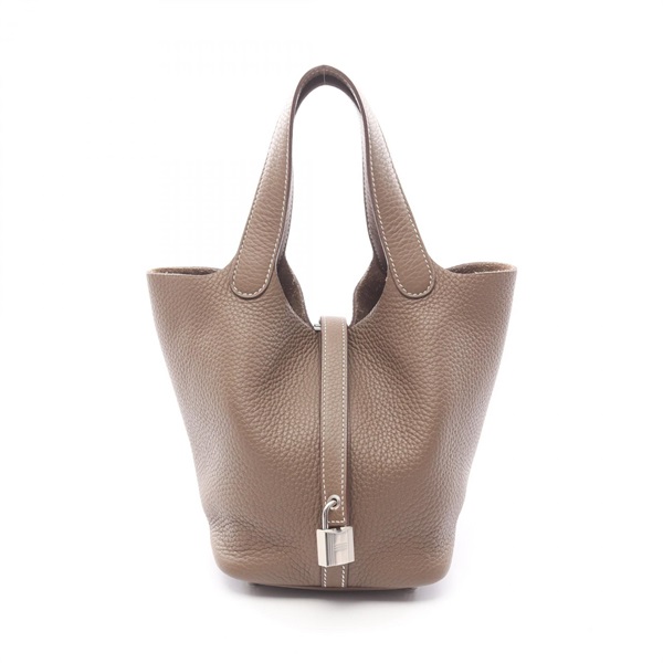 HERMES Picotin Lock PM Tote bucket Handbag U Clemence leather Gray SHW Used