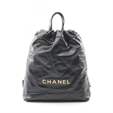 CHANEL Chanel 22 small Chain drawstring Rucksack Backpack leather Black GHW Used