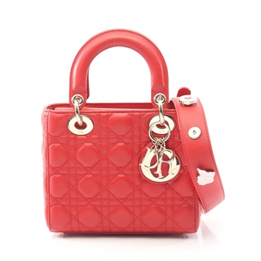 Christian Dior LADY DIOR MY ABCDIOR Small Cannage crossbody Handbag leather Red