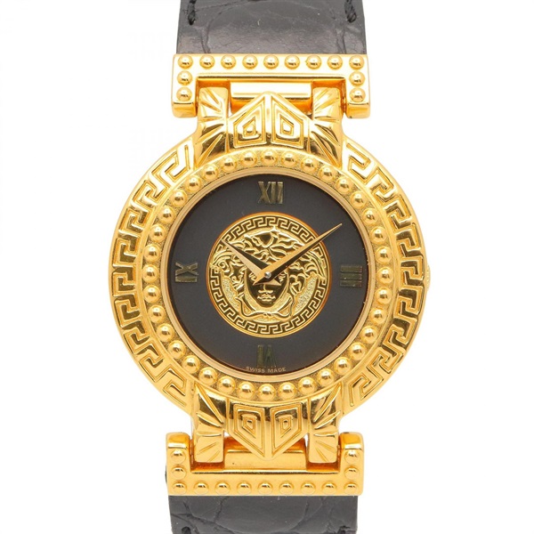 VERSACE Medusa Wrist Watch 7008012 Quartz Gold Plated leather Used Women