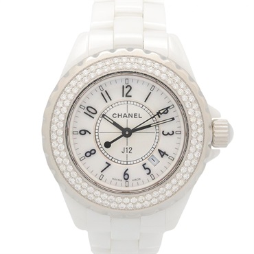 CHANEL J12 bezel Diamond Wrist Watch H0967 Quartz ceramic Used Women CC Coco