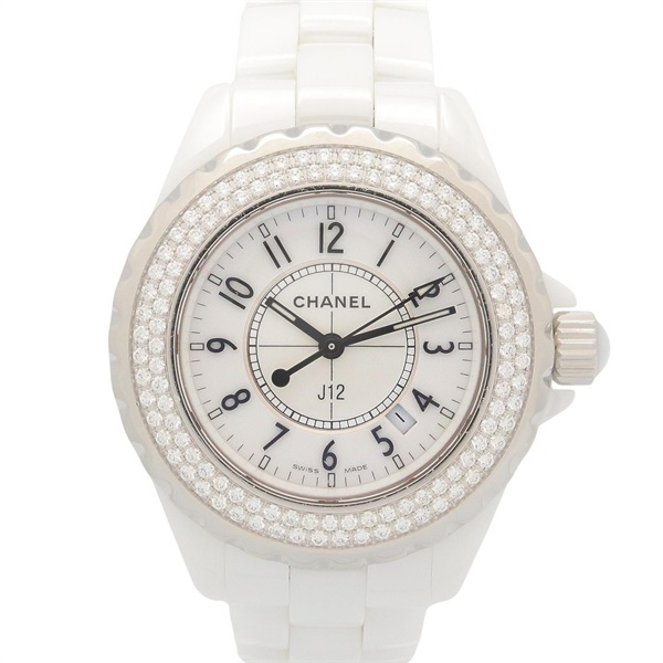CHANEL J12 bezel Diamond Wrist Watch H0967 Quartz ceramic Used Women CC Coco