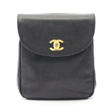 CHANEL COCO Mark Rucksack Backpack leather Calfskin Black Used Women GHW
