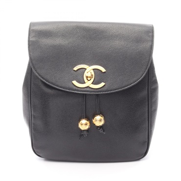 CHANEL COCO Mark Rucksack Backpack leather Calfskin leather Black Used Women GHW