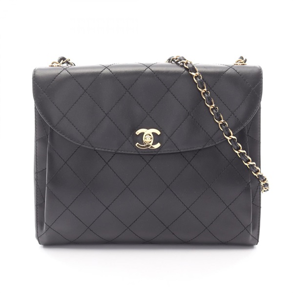 CHANEL Matelasse chain Shoulder Bag Lambskin leather Black Used Women GHW