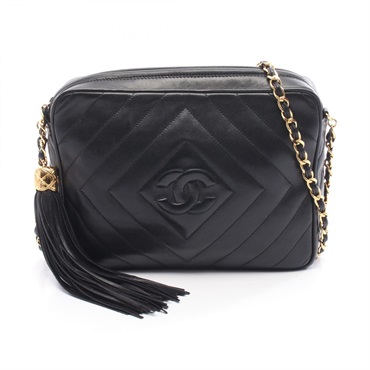 CHANEL COCO Mark Diamond Quilting chain crossbody Shoulder Bag tassel leather BK