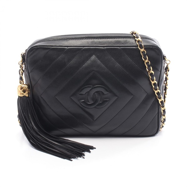 CHANEL COCO Mark Diamond Quilting chain crossbody Shoulder Bag tassel leather BK