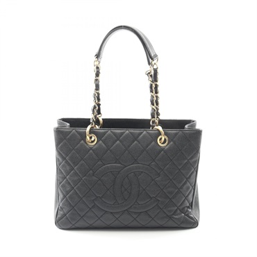 CHANEL Matelasse Grand Shopping GST Chain Tote Shoulder Bag leather Black GHW CC