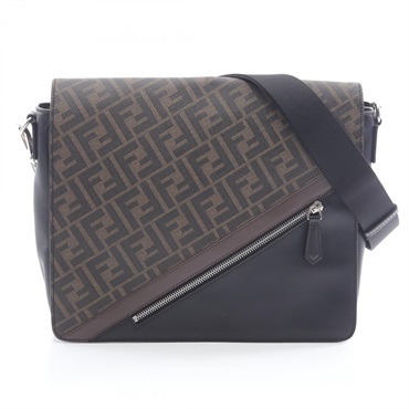FENDI Zucca Shoulder Crossbody Messenger Bag PVC Canvas leather Brown Black Used