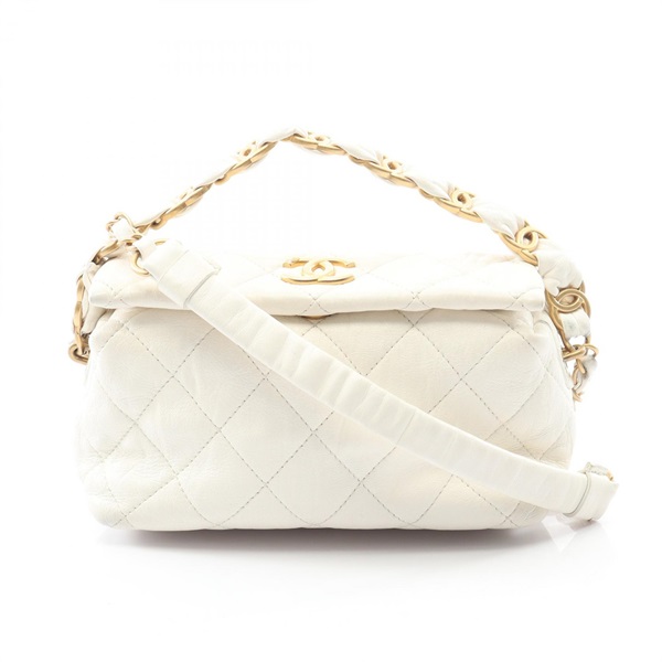CHANEL Matelasse chain crossbody Shoulder Bag AS2479 Lambskin White Used GHW