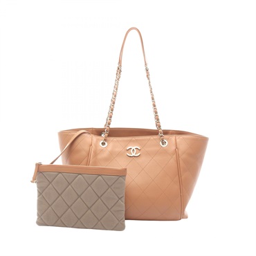 CHANEL Matelasse Tote chain shoulder Bag leather Orange Used Women GHW