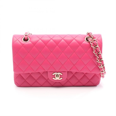 CHANEL Matelasse Double Flap Chain Shoulder Bag A01112 Lambskin Pink GHW Used