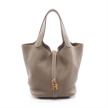 HERMES Picotin Lock MM Tote Handbag Clemence leather Etoupe Grey Used GHW Y