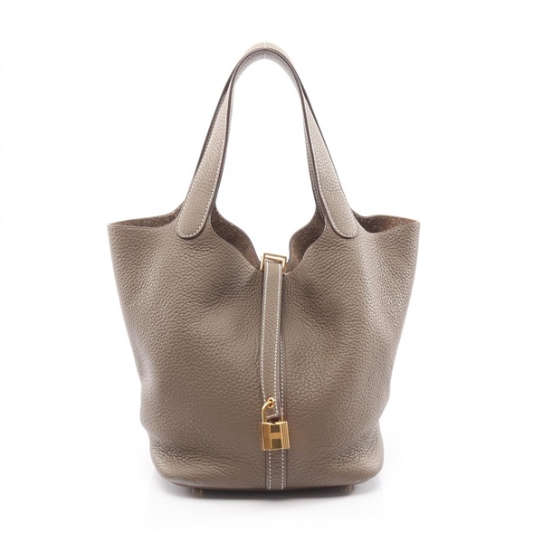 HERMES Picotin Lock MM Tote Handbag Clemence leather Etoupe Grey Used GHW Y