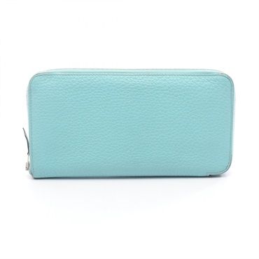 HERMES Azap Long Around zip Wallet Purse X Clemence leather Blue atoll SHW Used