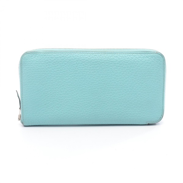 HERMES Azap Long Around zip Wallet Purse X Clemence leather Blue atoll SHW Used