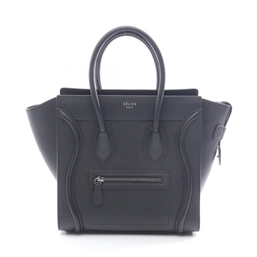 CELINE Luggage Micro Shopper Tote Bag leather Black Used Women