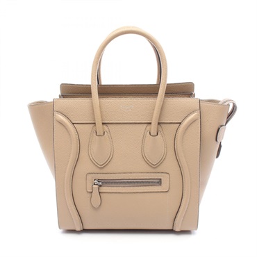 CELINE Luggage Micro Shopper Tote Bag leather Beige Used Women