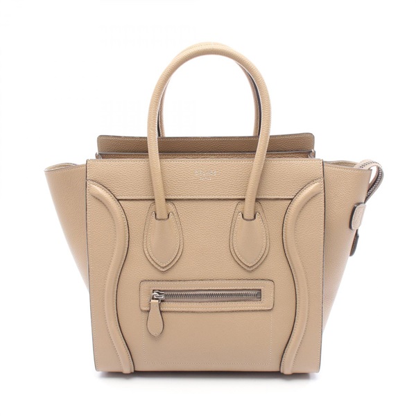 CELINE Luggage Micro Shopper Tote Bag leather Beige Used Women