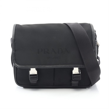PRADA Shoulder crossbody messenger Bag Nylon Saffiano leather Black Used unisex