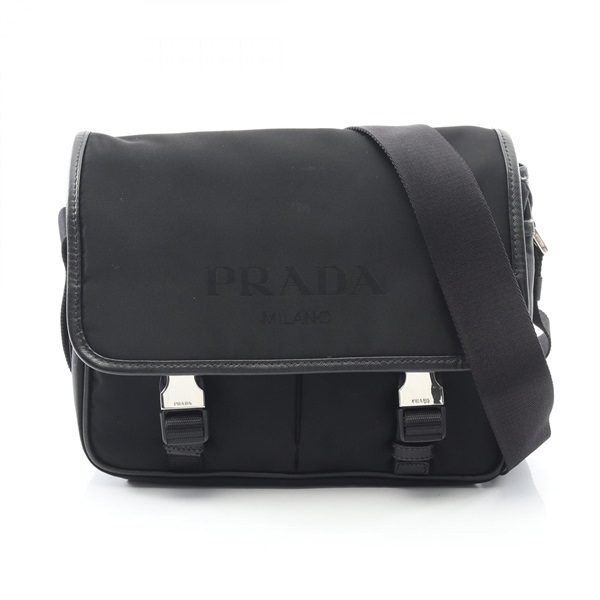 PRADA Shoulder crossbody messenger Bag Nylon Saffiano leather Black Used unisex