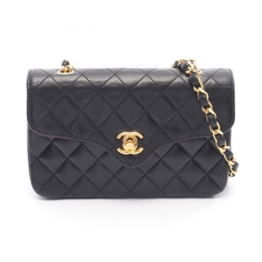 CHANEL Mini Matelasse Chian Shoulder Crossbody Bag Lamb leather Black GHW Used