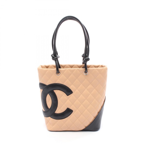 CHANEL Cambon line Medium Tote Bag A25167 leather Pink Black SHW Used Women