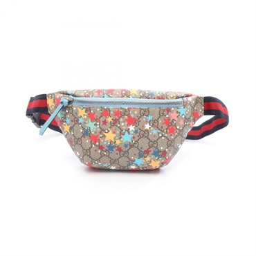 GUCCI Children's GG Supreme Waist belt Bag 502095 canvas leather Beige Blue Used
