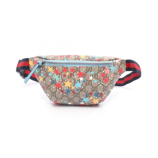 GUCCI Children's GG Supreme Waist belt Bag 502095 canvas leather Beige Blue Used