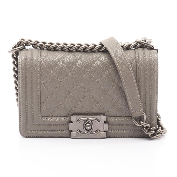 CHANEL Boy Chanel Small chain Shoulder Bag A67085 leather Beige Used Women