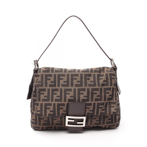 FENDI Mamma bucket Zucca Shoulder Handbag canvas leather Brown Black Used Women